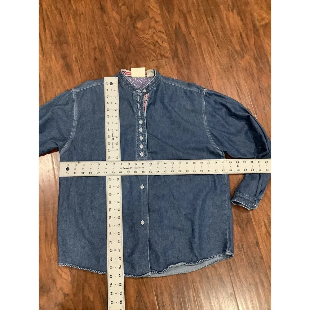 Vintage Bill Blass 90's Womens Denim Long Sleeve Shirt Size M Made In Hong Kong